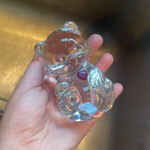 Vintage Fenton Bear Figurine Clear Glass Red Heart Birthday Bear July